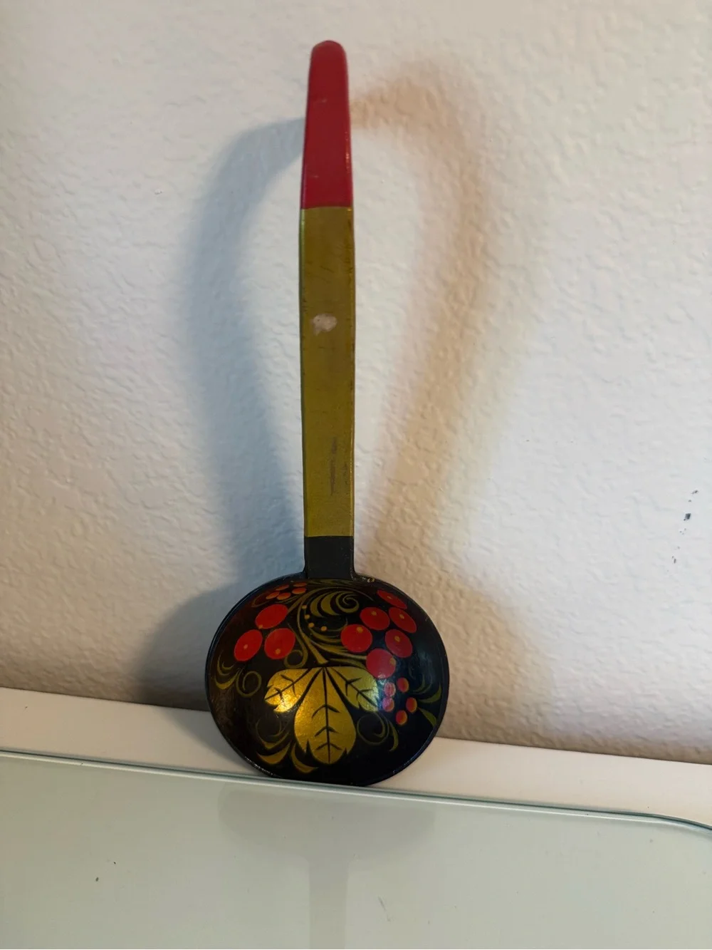 Hand-Painted Black and Red Decorative Serving Spoon